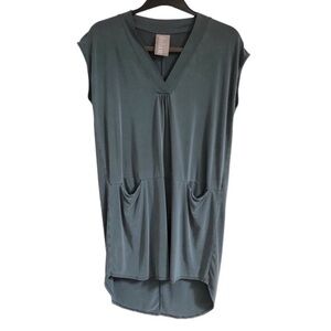 Dolan Anthropologie High Low Sleeveless Vneck Shift Dress Green Small Petite